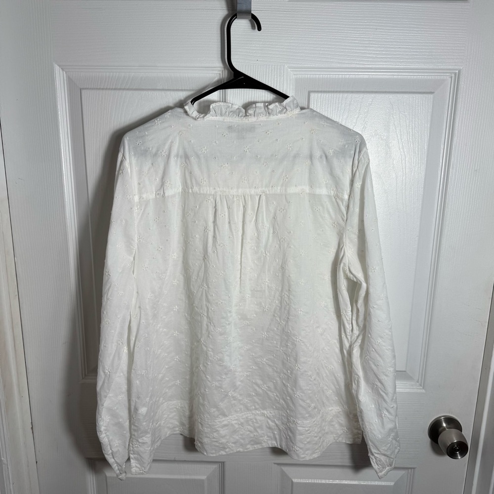 J.Crew Eyelet Ruffle Blouse XL White Cotton Romantic Cottagecore Boho Feminine - Picture 11 of 12